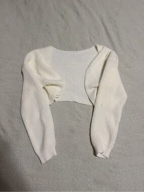 SHEIN Cream Cropped Ribbed Bolero Cardigan